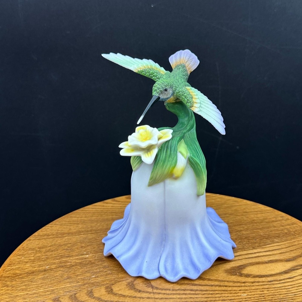 Avon Collectibles 2000 Porcelain Hummingbird Figurine & Purple Flower Bell
